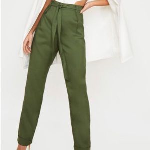 Petite Khaki Cuffed Straight Leg Pants
